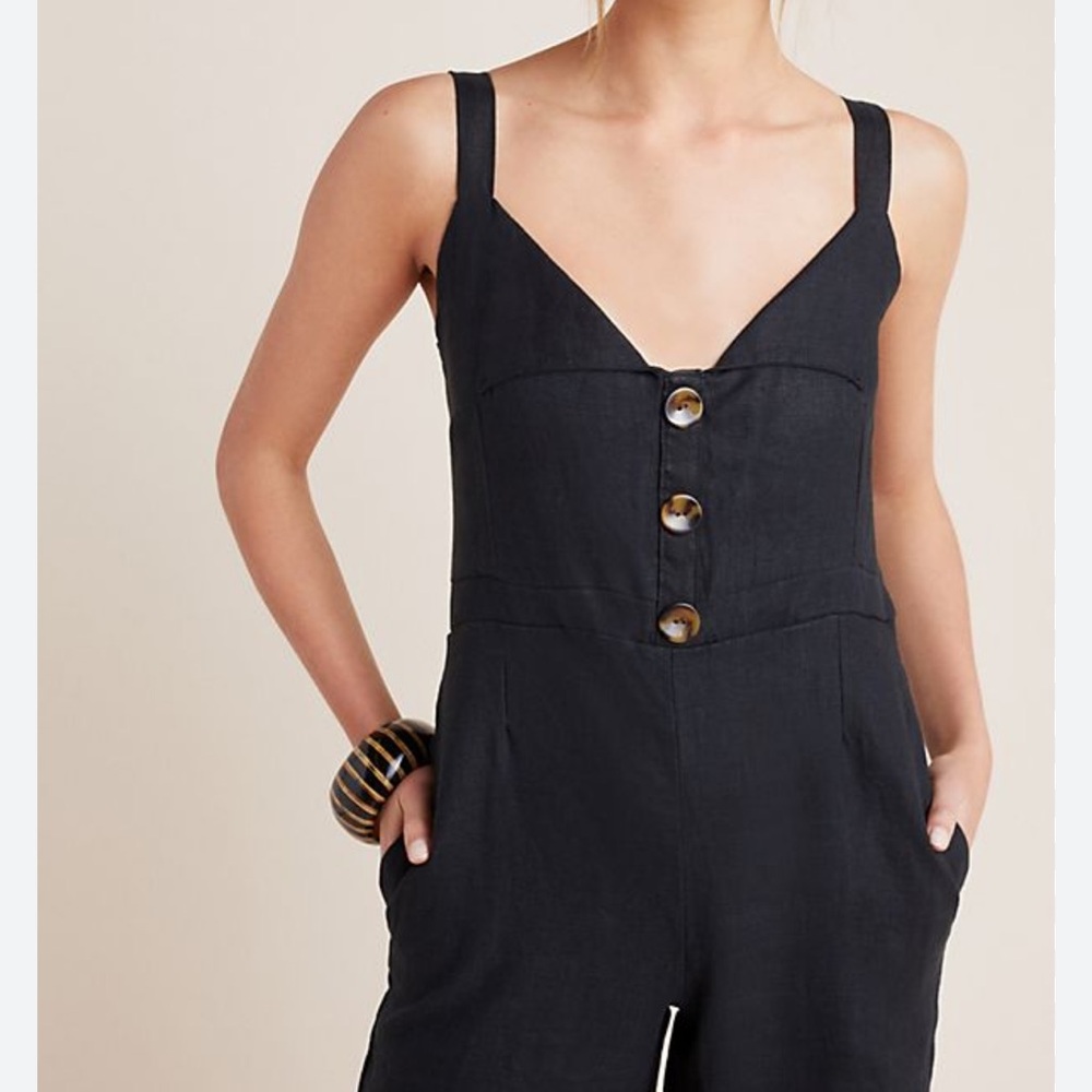 Faithfull the Brand Black linen Jumpsuit with Button Detail M - Picture 3 of 11